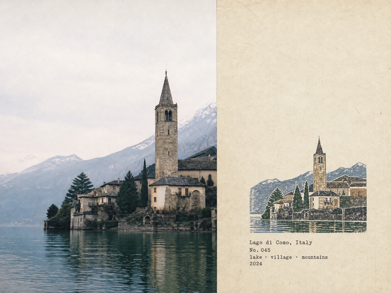 A FIELD composition of a lakeside village at Lake Como